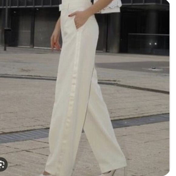 NWT! ZARA Women Ivory Satin Effect Full Length Dart  Pants -  Size XXL - Picture 1 of 16